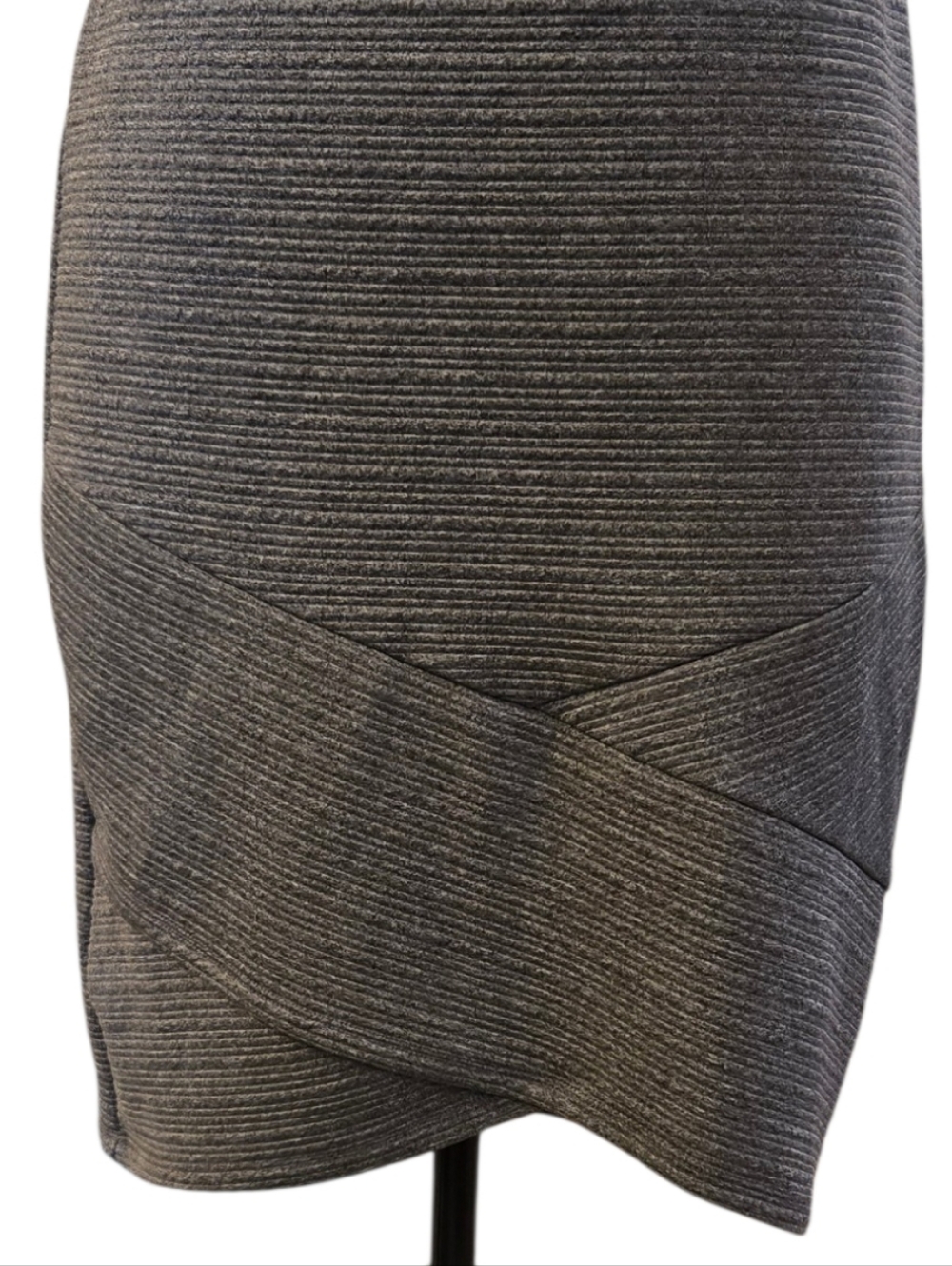 Joe B Charcoal Gray Ribbed Faux-Wrap Mini Skirt